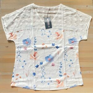 NWT Doublju White Floral Short Sleeve Top Small
